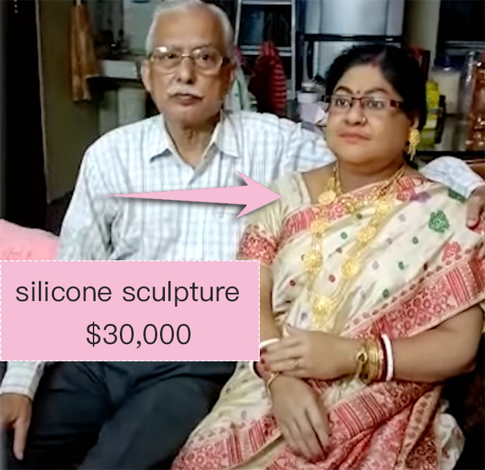 Indian man with his silicone dead wife's sculpture
