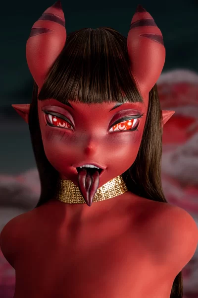 Fantasy Meru sex doll torso with silicone head - red