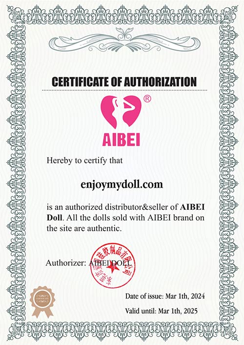 AiBei doll reseller certificate for EnjoyMyDoll